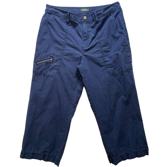 Eddie Bauer Women's Mercer Fit Cropped Pants Zipped Cargo Pocket Size 12 Blue - Picture 1 of 10